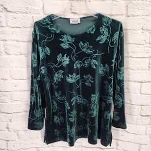 Vintage Green Velvet Whimsigoth Top 2X Fairy Floral Dark Romance Cottage Witchy